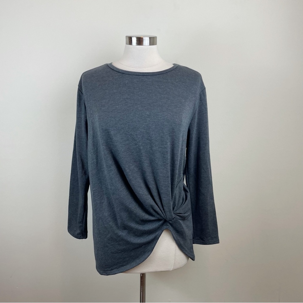 Botanique Solid Gray Long Sleeve Blouse Top Women Size Medium